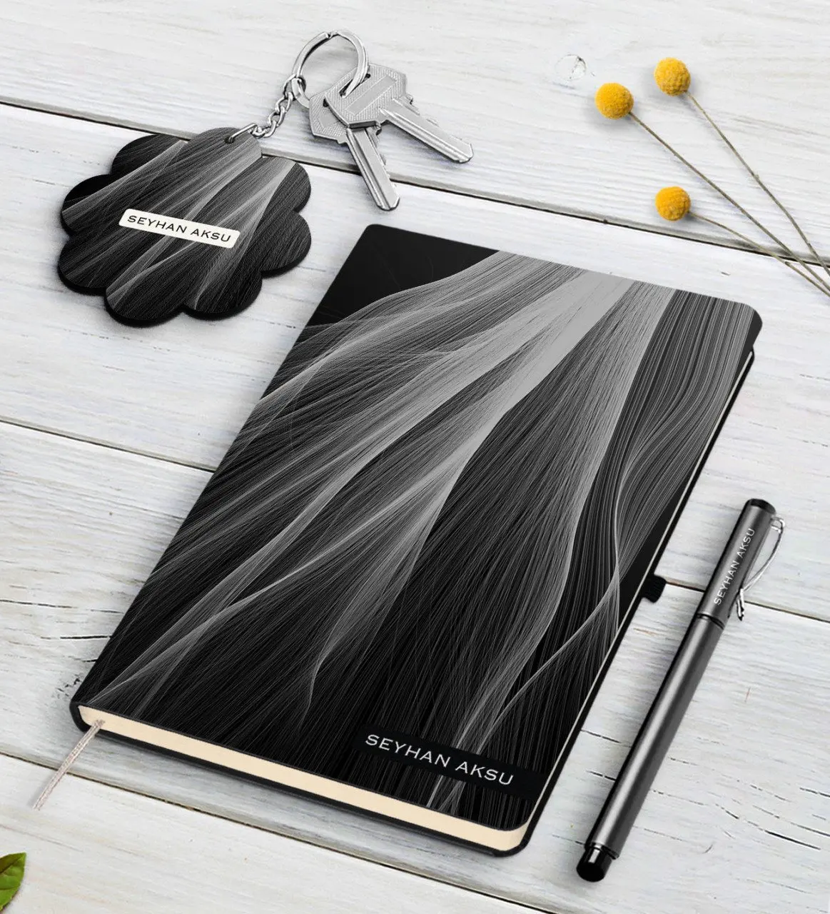 

Personalized Is Black Notebook Pen And Keychain Gift Seti-31