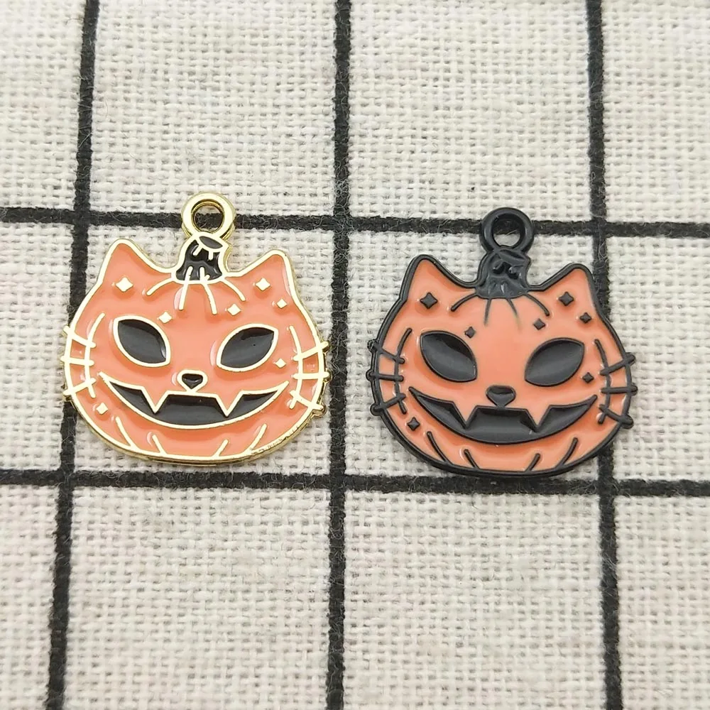 

10 шт. эмалевые подвески в виде черепа, тыквы для изготовления ювелирных изделий, серьги, подвески, браслет, ожерелье, подвески из цинкового сплава 20x20 мм