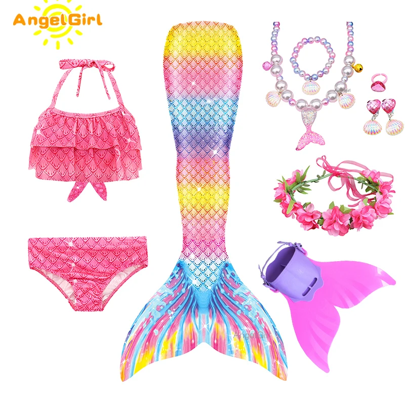 

AngelGirl Mermaid Tail Costume Kids Swimming Mermaid Tails Dress Mermaid Cosplay Swimsuit Add Monofin Christmas Gifts for Girls