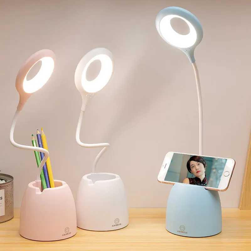 

USB Table Lamp Leds Touch Night Light Stepless Dimming Desk Light Eye Protection Study Learning Multi-Function Bracket Pen Hol