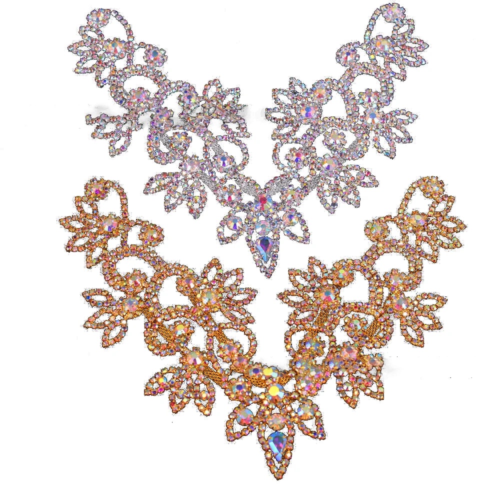 

Beautiful AB Rhinestones Flashing Crystal Neckline Necklace For Wedding Garments Decoration Sewing Clothes Accessories Wholesale