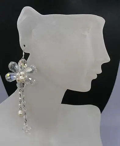 

Unique Deasign AA Pearl Earring Custome Order For Lady Bridesmaid Gift White Crystal Genuine Real Pearl Flower Dangle Earring