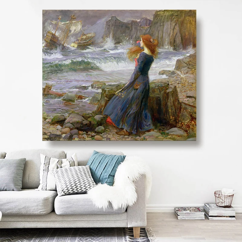 

Holover Canvas Oil Painting Aesthetic Home Decoration William Waterhouse"Miranda-The Tempest"Romanticism Artwork Wall Art Poster