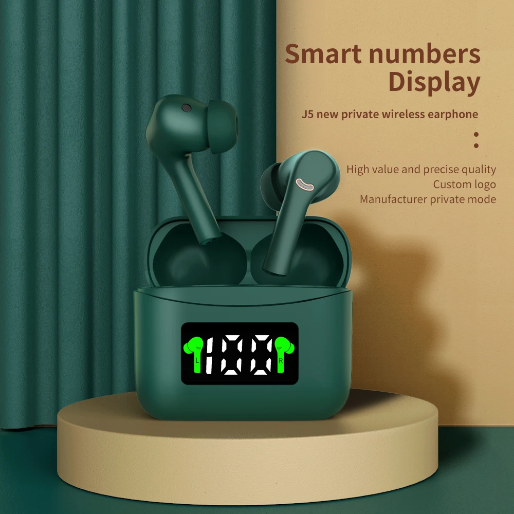 저렴한 신제품 J5 TWS 블루투스 2020 이어폰, 3D 스테레오 사운드 이어 버드 스포츠 무선 헤드폰 듀얼 마이크 충전 박스 30 세트 5.2
