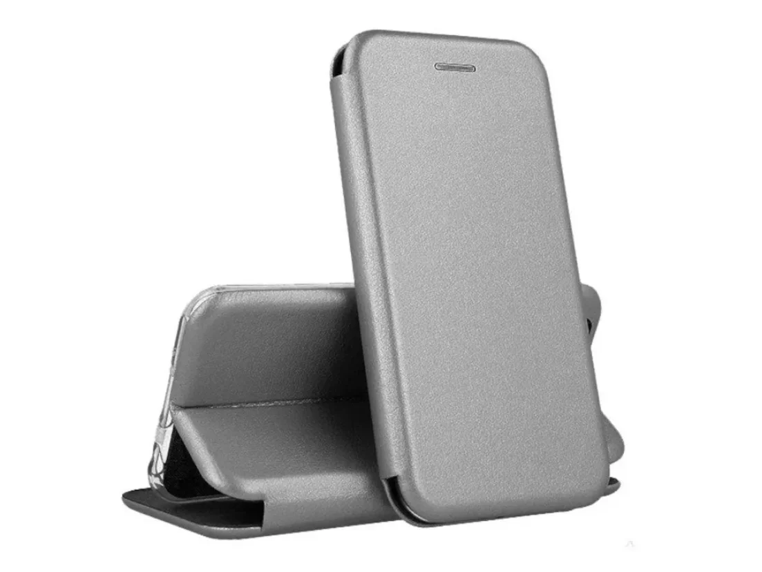 Выгодный комплект 2 в 1 для samsung A72 : чехол - книжка серый / серебряный + защитное