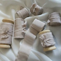 natural silk ribbons satin cotton crepe with raw hand torn edges 25 50mm 5meter sliver nude dyed for bridal bouquet veganwedding