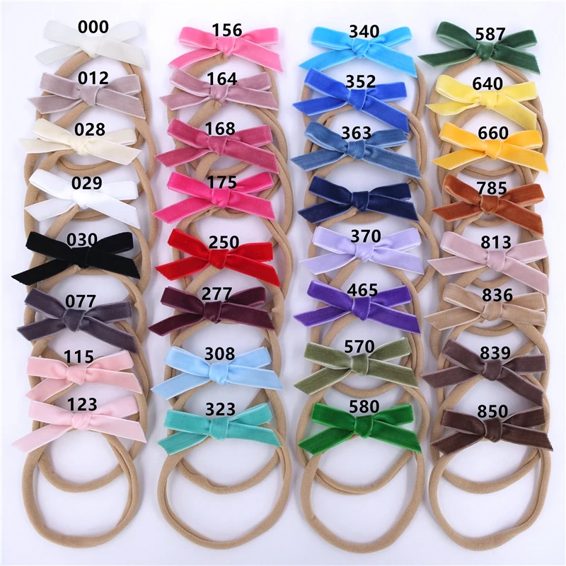 32 Uds Mini cinta de terciopelo lazo de Nylon diadema reci&eacute;n nacido Ni&ntilde;o de terciopelo beb&eacute; diademas con lazo Accesorios-0