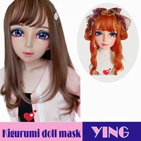 yingcrossdress female sweet girl resin half head kigurumi mask with bjd eyes cosplay japanese anime role lolita doll mask