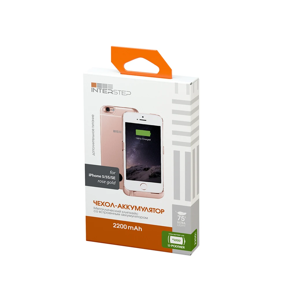 Чехол аккумулятор INTERSTEP для iPhone 5 / SE 6 2200 мАч розовый|Чехлы с аккумулятором| |