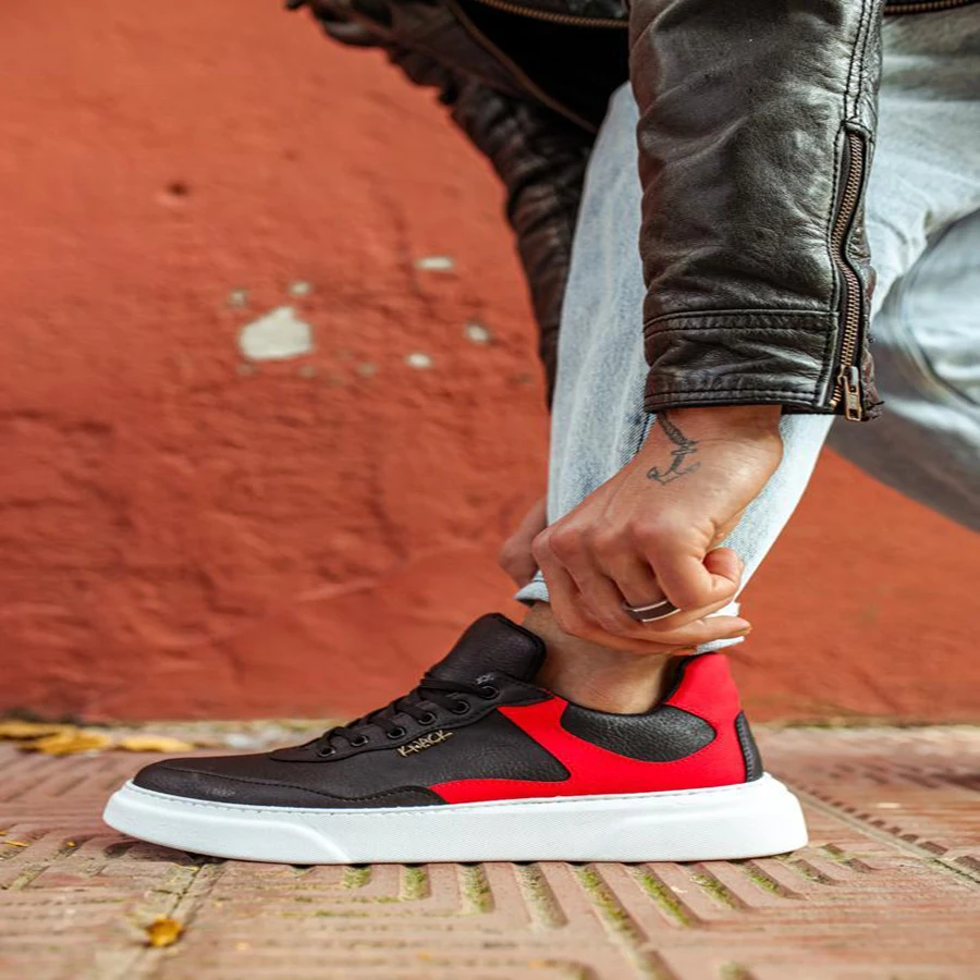 

Knack Casual Male Shoes R10 Black Red Seasonal Lace-Up Sports Spring Summer 2021 Fashion Style Orthotic Insole Inner Lining Cotton
