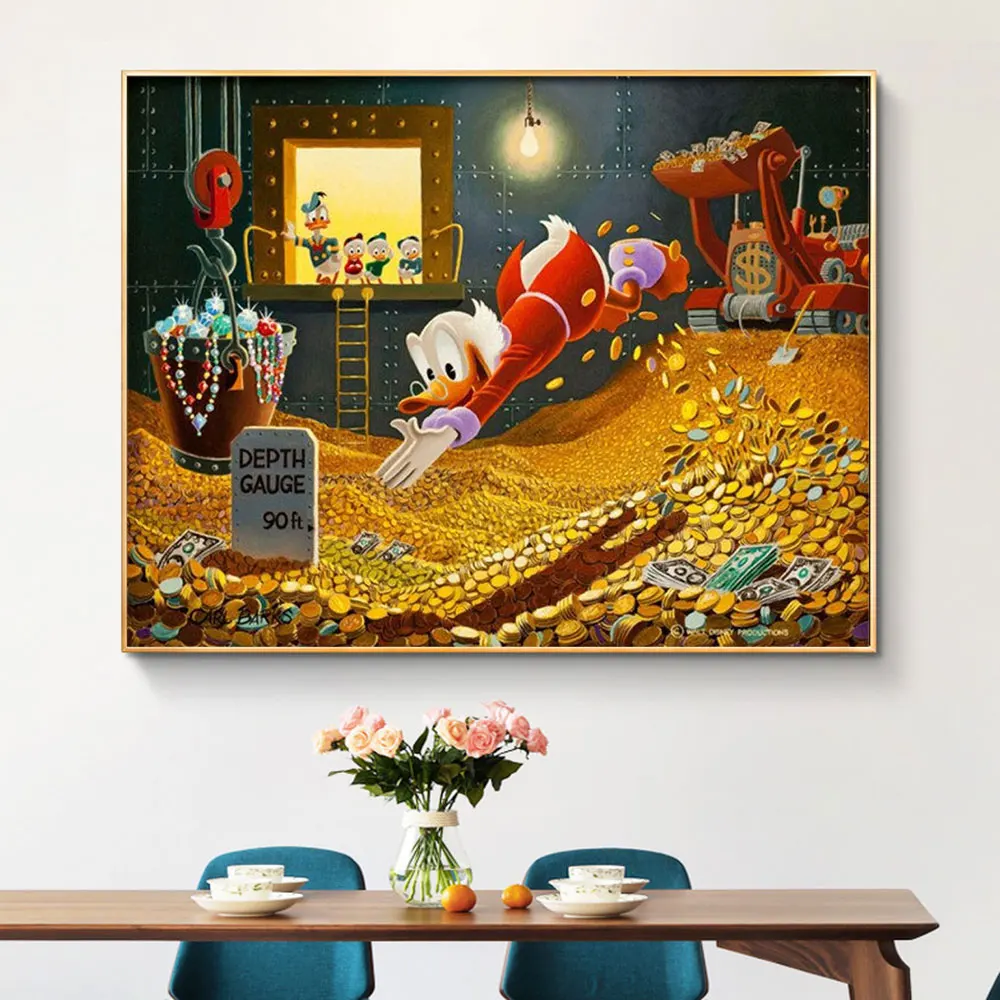 

Disney Donald Duck Swimming In Money Canvas Painting Cartoon Anime Graffiti Art Poster Wall Art Living Room Home Decoration Gift