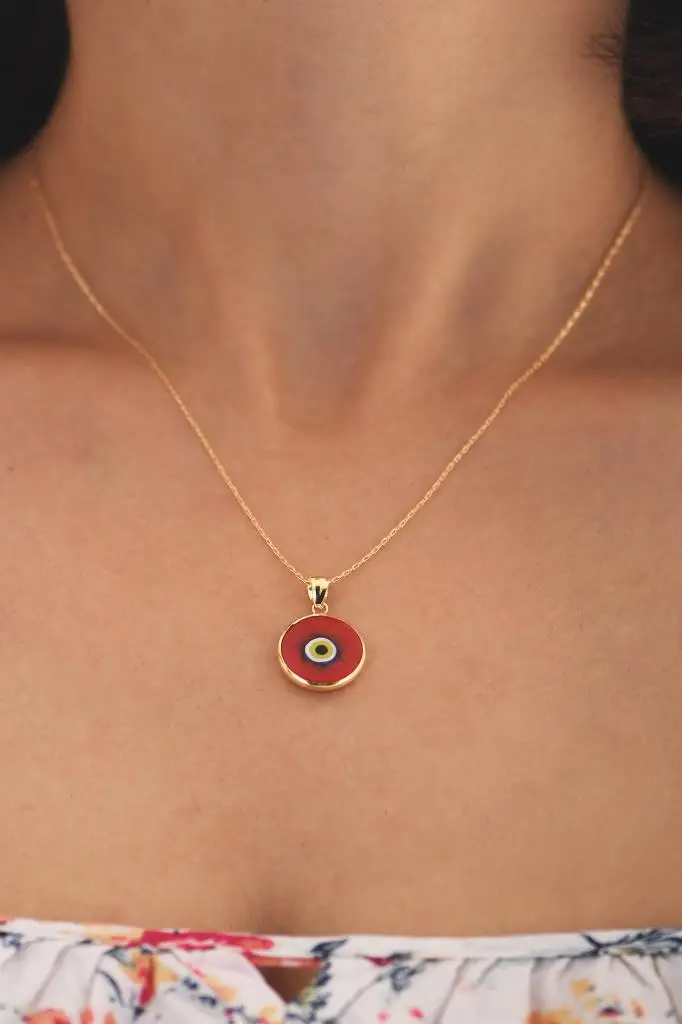 

Silver Red Evil Eye Beads Necklace
