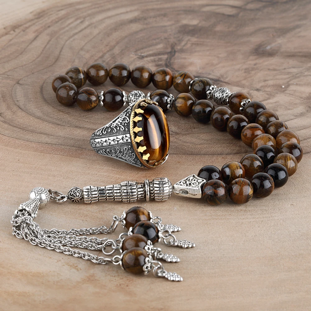 Тигровый глаз 925 пробы серебряные оттоманские кольца и четки Tasbih для мужчин |