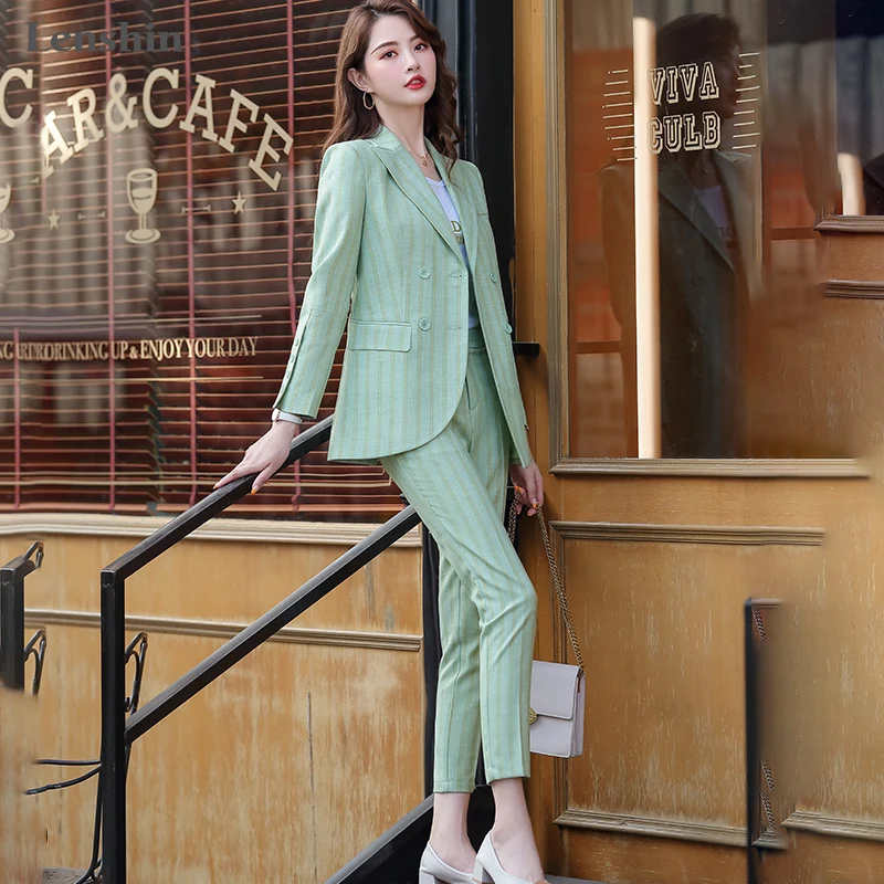 Lenshin высококачественный комплект из 2 предметов в полоску Официальный брючный