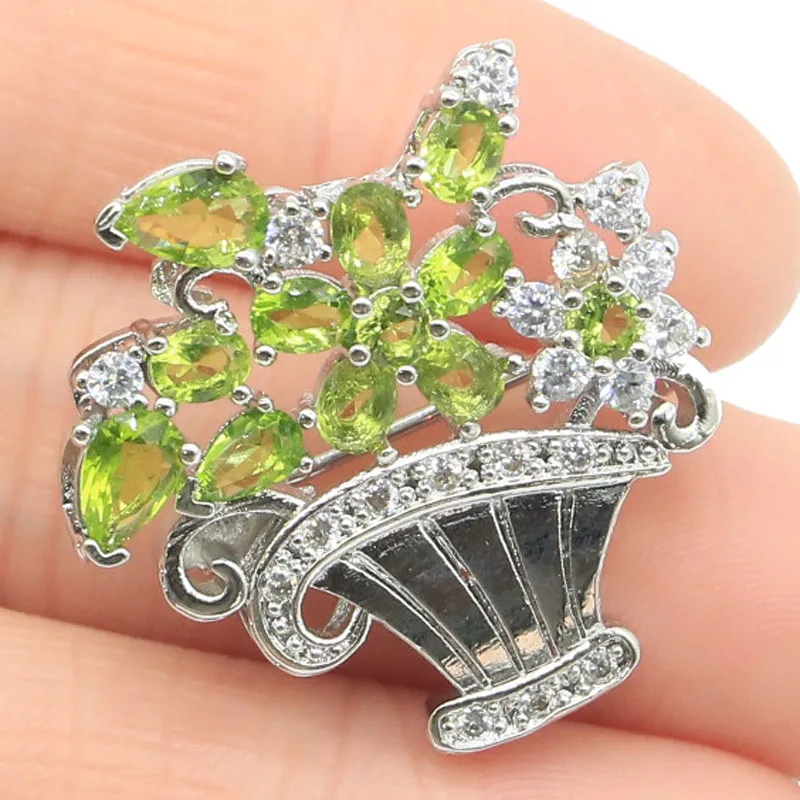 27x22 мм юбилей Цветочная корзина создан Зеленый Перидот Яркий Циркон для женщин