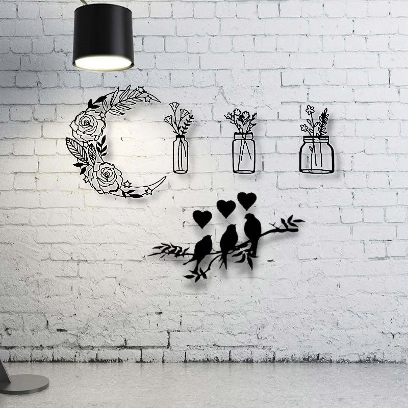 

Home Decor Potted Flowers Moon And Birds Series Decorative Wooden Paintings Ornament Decor Wall Art 8 Piece Poster 3D Creative Stylis Three Pieces Of Leaf Nordic Indoor Pictures Room Decoration Teenager Valuing Bedroom