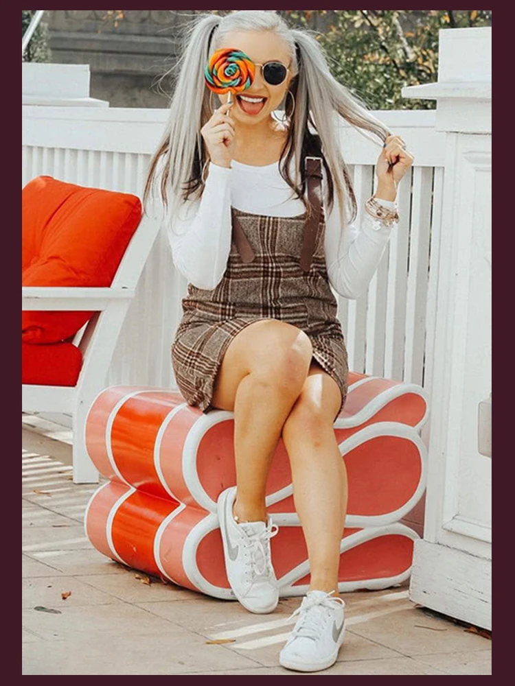 Dotfashion клетчатое платье в шотландскую клетку с пряжкой весеннее женское платье-сарафан с двумя карманами платье цвета хаки без рукавов