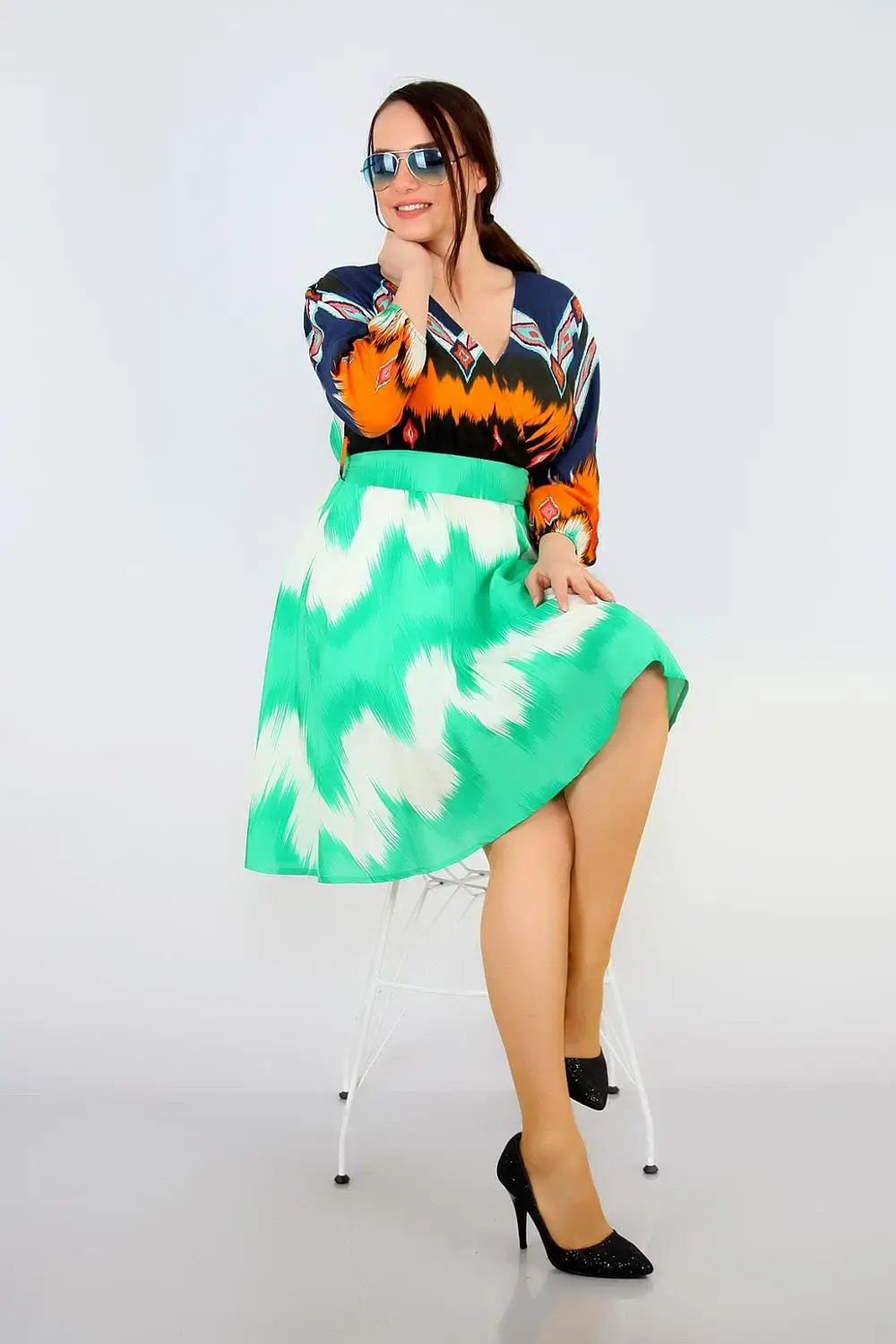 Женское шифоновое платье большого размера с рукавом три четверти зеленое 1466 |