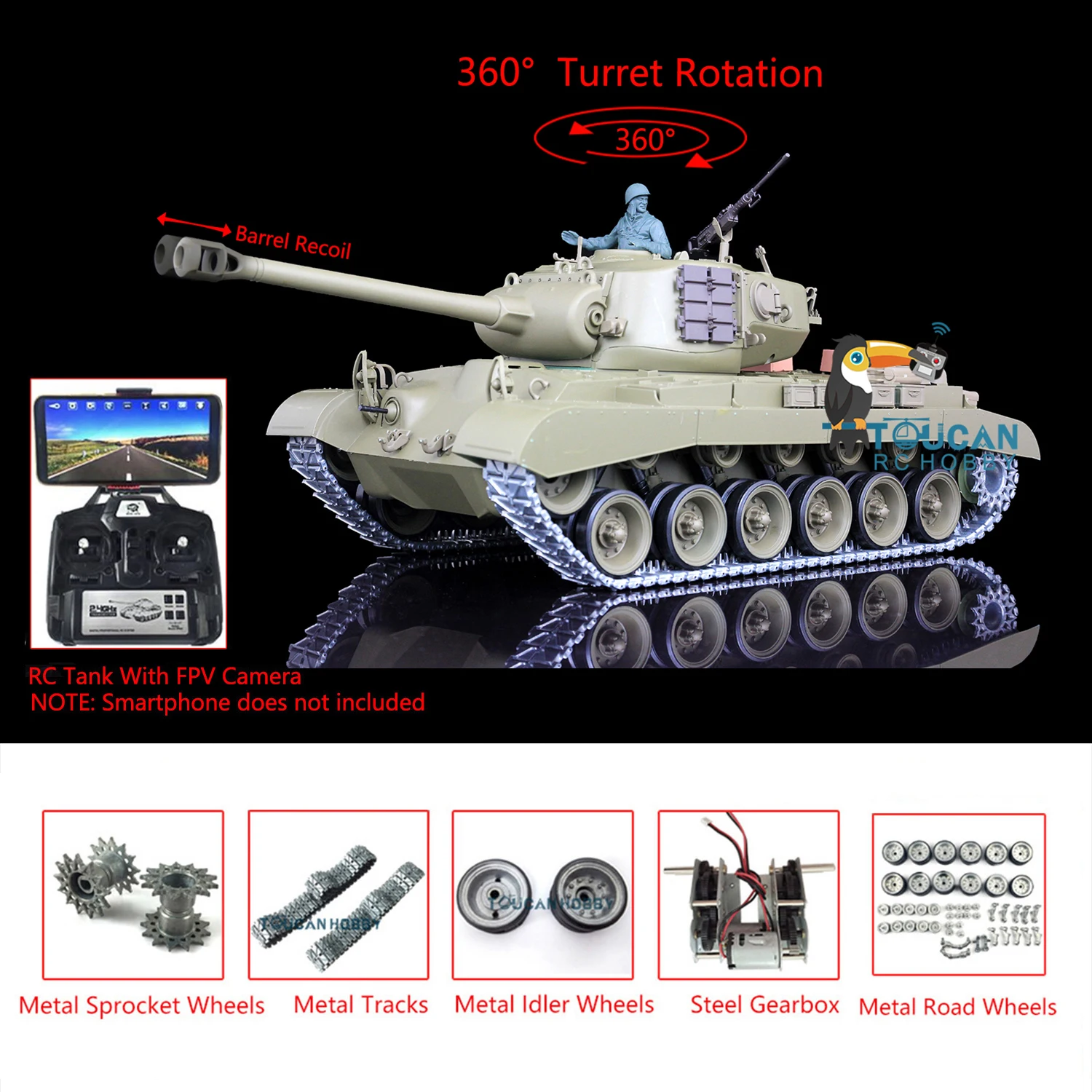 

Pro Ver Heng Long 1/16 TK70 M26 RC Tank 3838 отдача ствола FPV камера Радиоуправление металлические треки колеса BB страйкбол боевой игрушка
