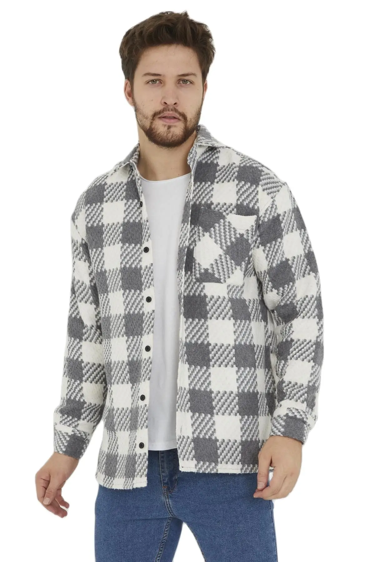 

Men's Standard-Fit Long-Sleeve Casual Checked Shirt Single Patch Men's Gray Slim Fit Single Pocket Checkered Genuine Lumberjack