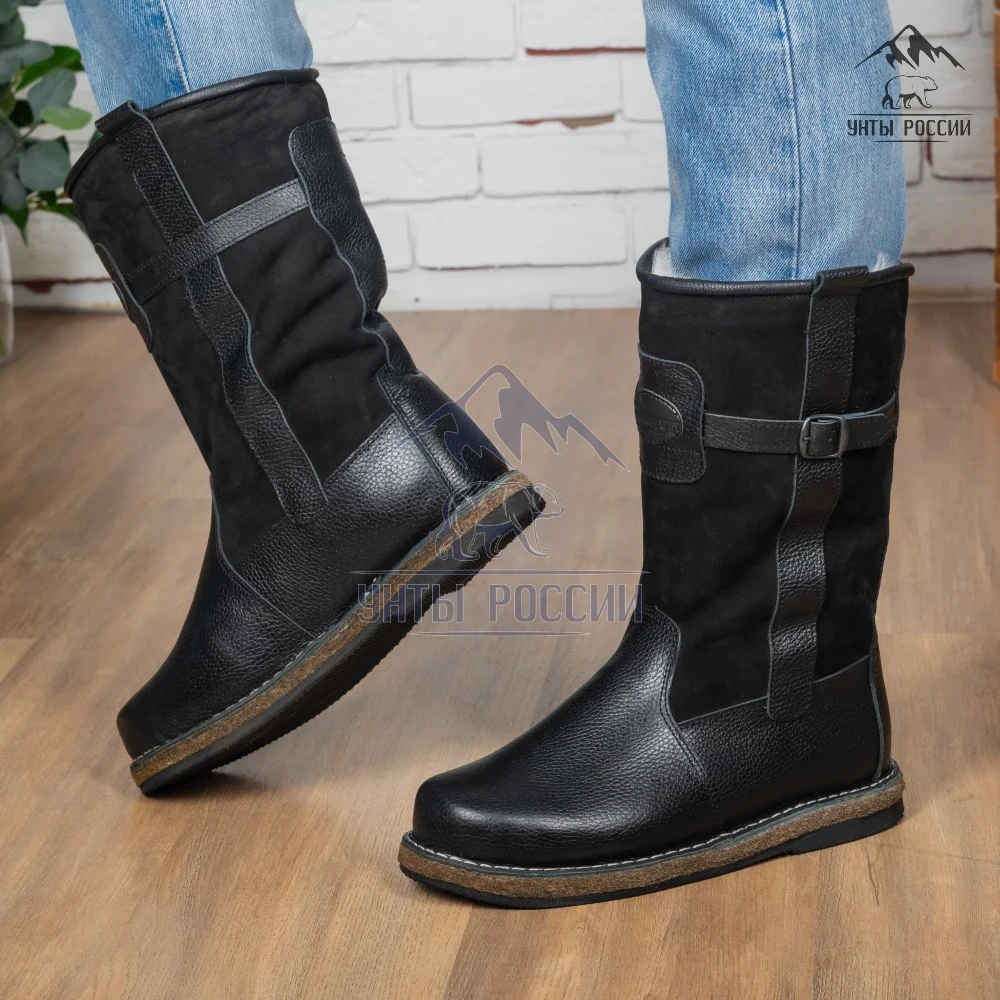 Сапоги мужские зимние из натуральной кожи и овчины высокие монголки монгольские