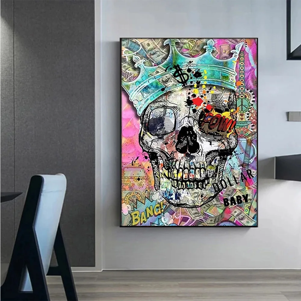

Colorful Graffiti Noble Skull Canvas Paintings Modern Abstract Posters and Prints for Living Bedroom Room Wall Art Home Decor