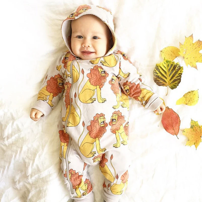 

TinyPeople lion Baby Rompers autumn Cotton hooded Newborn Boys onesie Girls Clothes Infant Baby Clothing Long Sleeved Jumpsuit