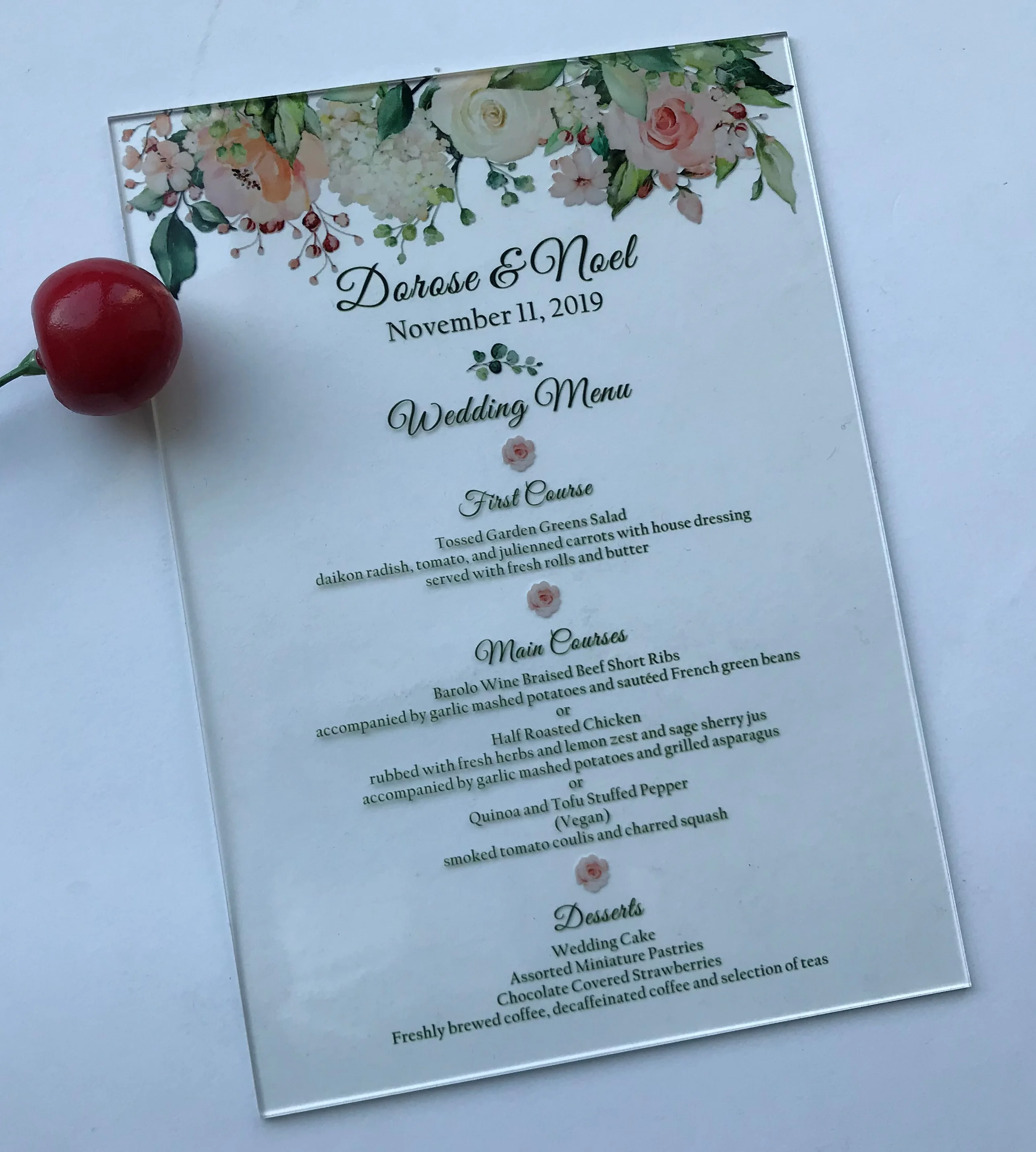 10 шт. Бесплатная доставка Свадебные акриловые приглашения розовое с цветочным