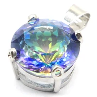 25x15mm big round 15mm created fire rainbow mystic topaz ladies dating daily wear silver pendants wholesale drop shipping