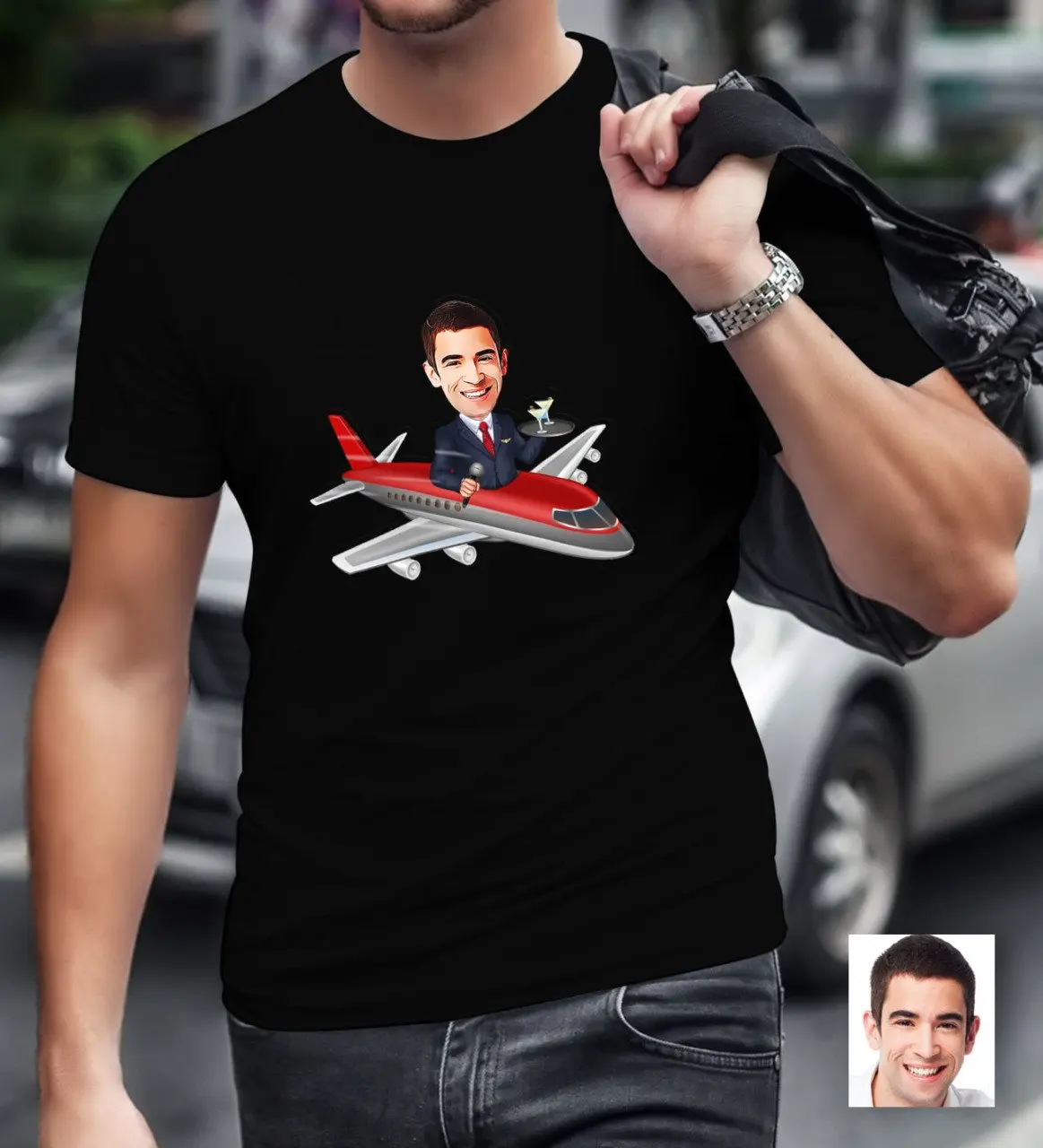 

Персональный мистер стюардесса хост карикатура черной футболки