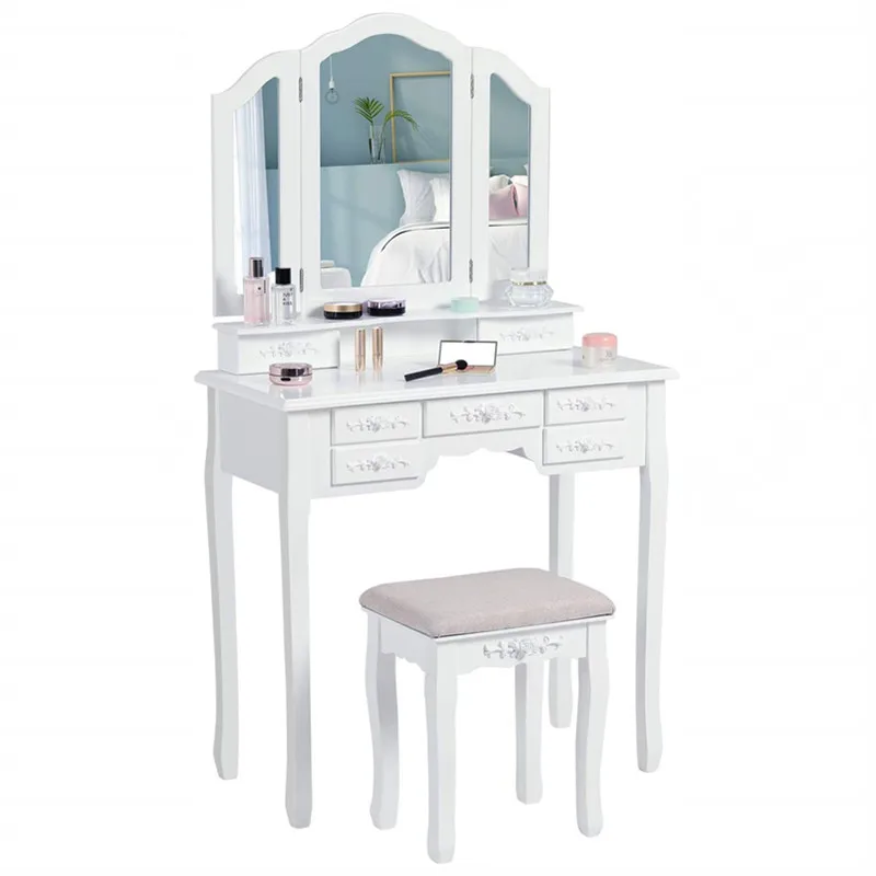Современный туалетный столик для макияжа с трехскладным ожерельем крючком и 7