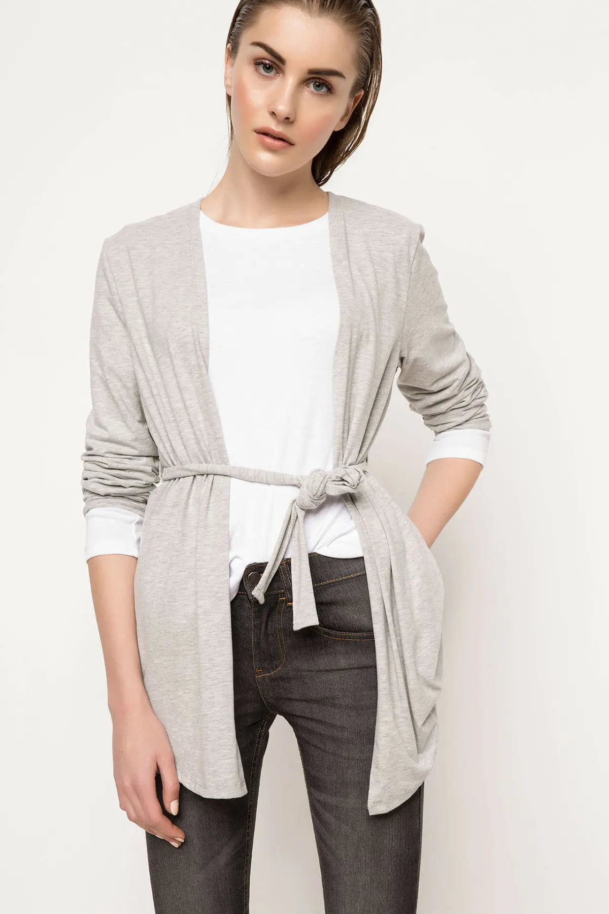 DeFacto женский весенний светло-серый кардиган пальто для женщин повседневный