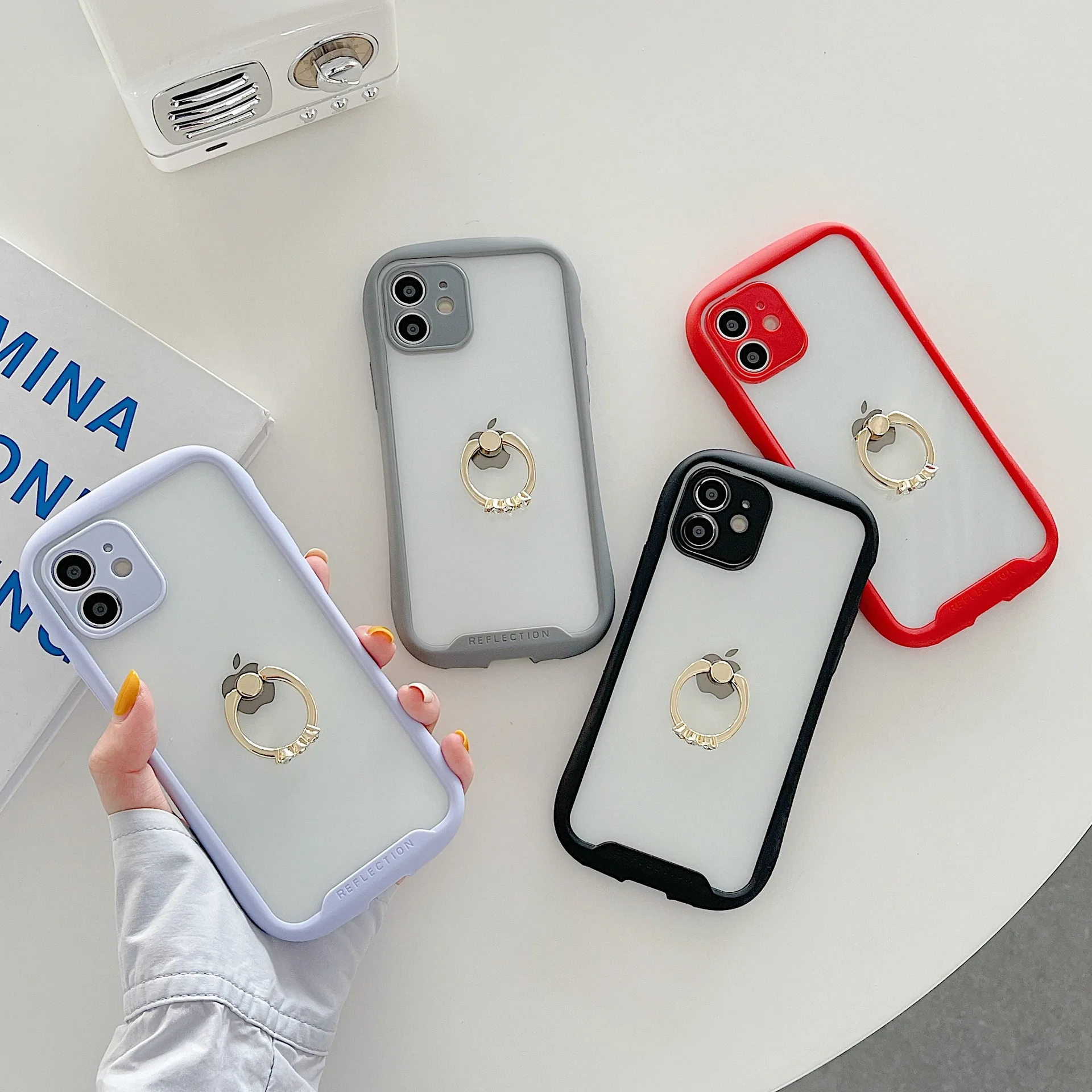 

Transparent Acrylic Phone Case For iPhone 13 12 11 Pro Max XS X XR 7 8 Plus Mini Shockproof Protective Cover with Ring Holder