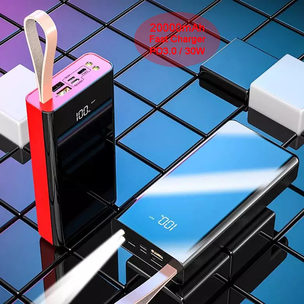 

PINZHENG 20000mAh Power Bank For iPhone Samsung Xiaomi mi9 USB Portable Charger PowerBank External Battery Charging Phone Pack