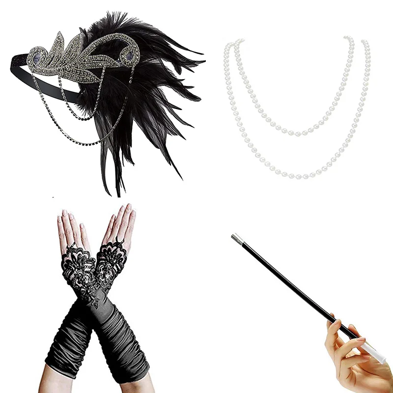 1920s-Accessories C Женский Большой Гэтсби Хлопушка платья 1920s блесток бисером бахромой платье/аксессуары набор xs-xxl(серебро, золото - Цвет: 1920s-Accessories C