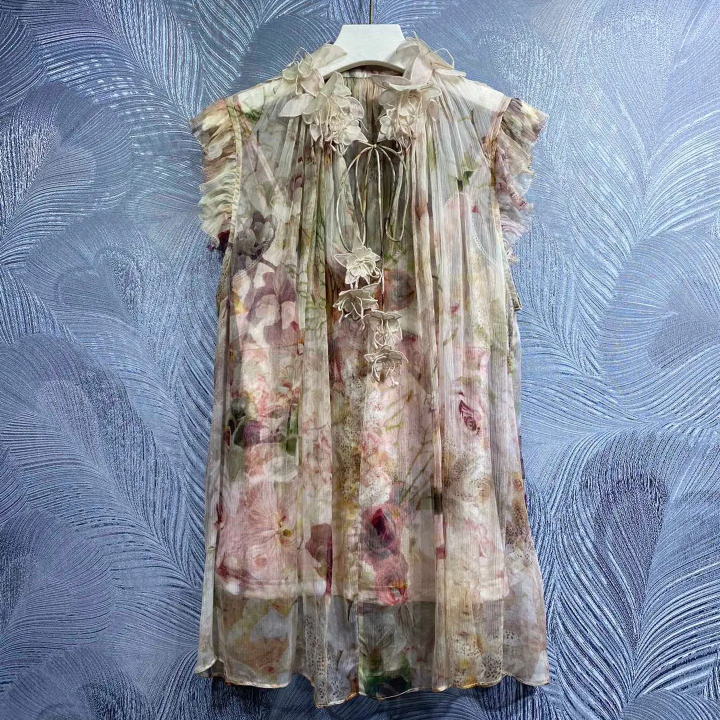 

2022 Spring Summer Women Sexy Dress High Quarity 100% Silk Elegant Lady Flowers Printing Short Sleeve Vestido Mini Dresses