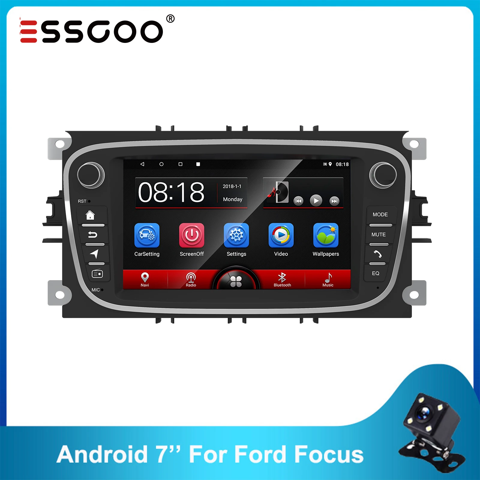 Автомагнитола ESSGOO 7 ''на Android 8,1, 2 Din, Wi-Fi, BT, Автомобильная Мультимедийная магнитола для Ford/Focus/S-Max/Mondeo 9/GalaxyC-Max, белая