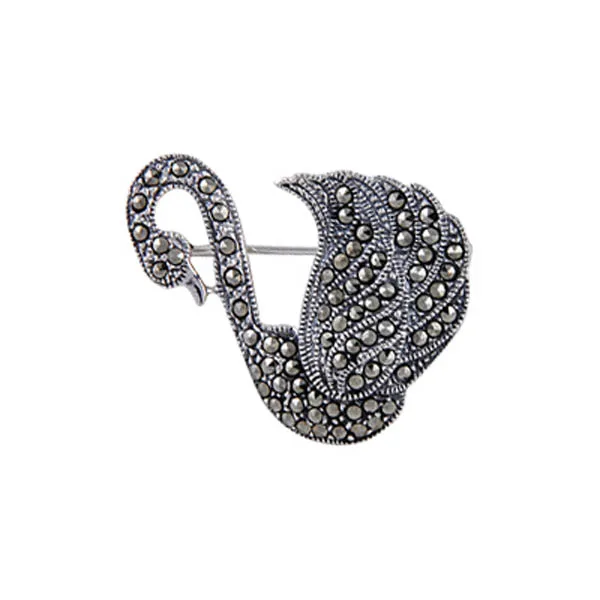 

Silver 925 Sterling Marcasite Gemstone Brooch