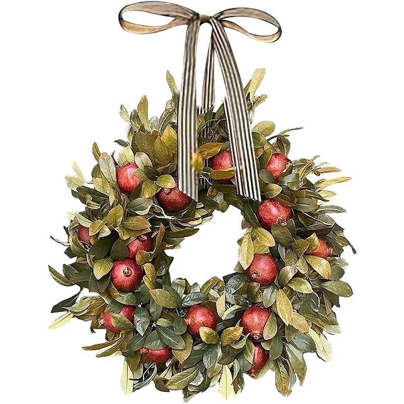 

Autumn Harvest Festival Pomegranate Garland Decoration Front Door Outside Autumn Wreath Frame for Thanksgiving Halloween
