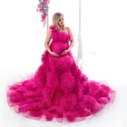 Новинка 2022 фуксия платья ручной работы для беременных красивые тюлевые цветочные платья а-силуэта для беременных женщин платье на одно плечо