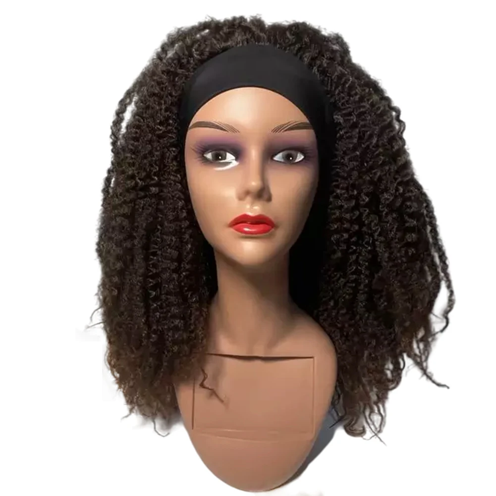 Afro Kinky Curly Hair Band Wig Synthetic Headband Wig 14-16Inch Mongolian Kinky Curly Wig for Women