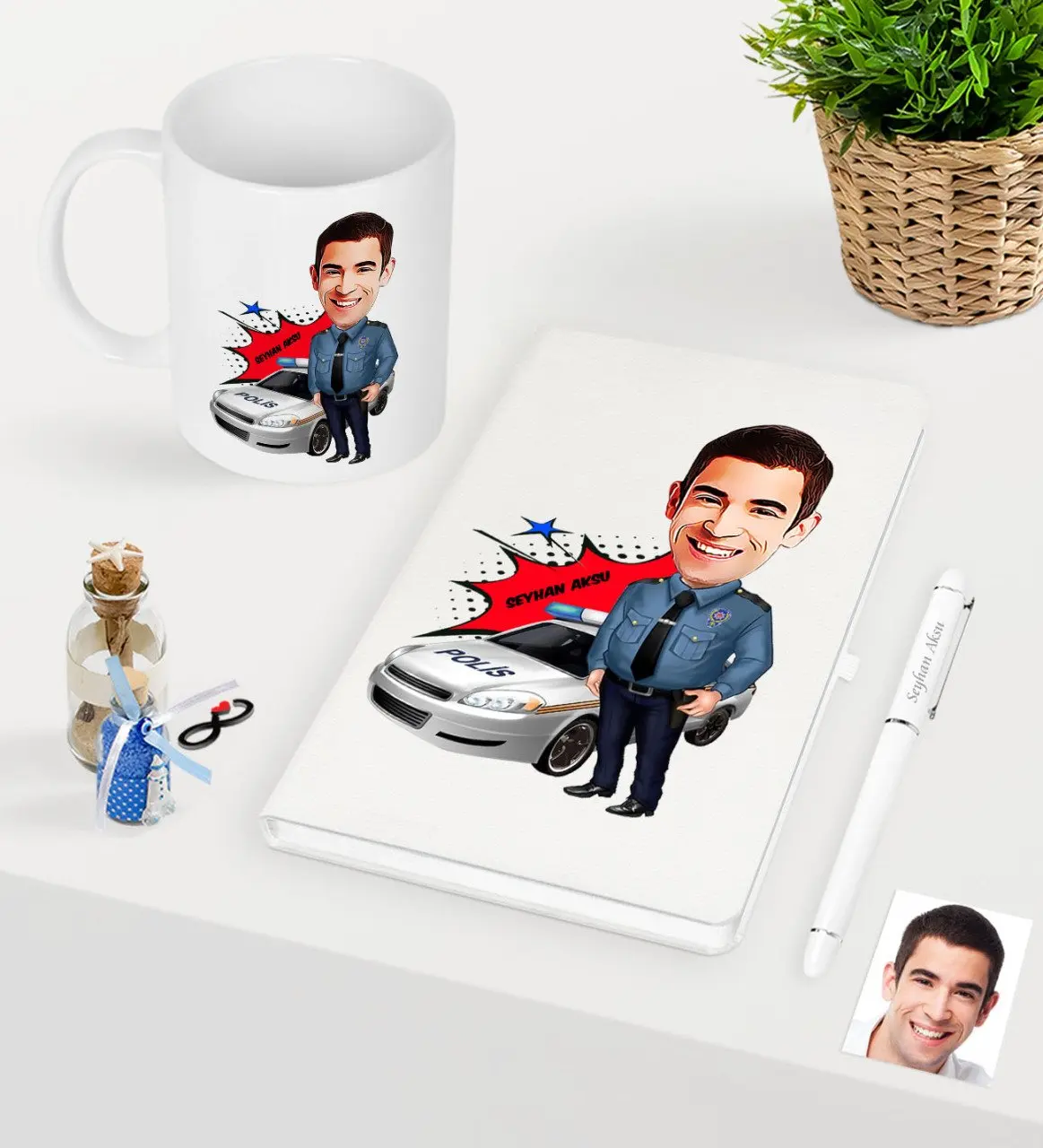 

Personalized Mr Traffic Police Caricature Of White Notebook Pen Mug set-2