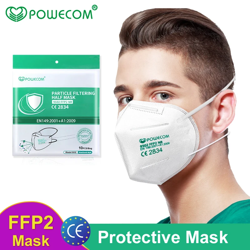 Powecom CE FFP2 Mask Headband Style Safety Face Masks Respirator 95% Filtration Mouth Muffle Cover Genuine Protective | Красота и