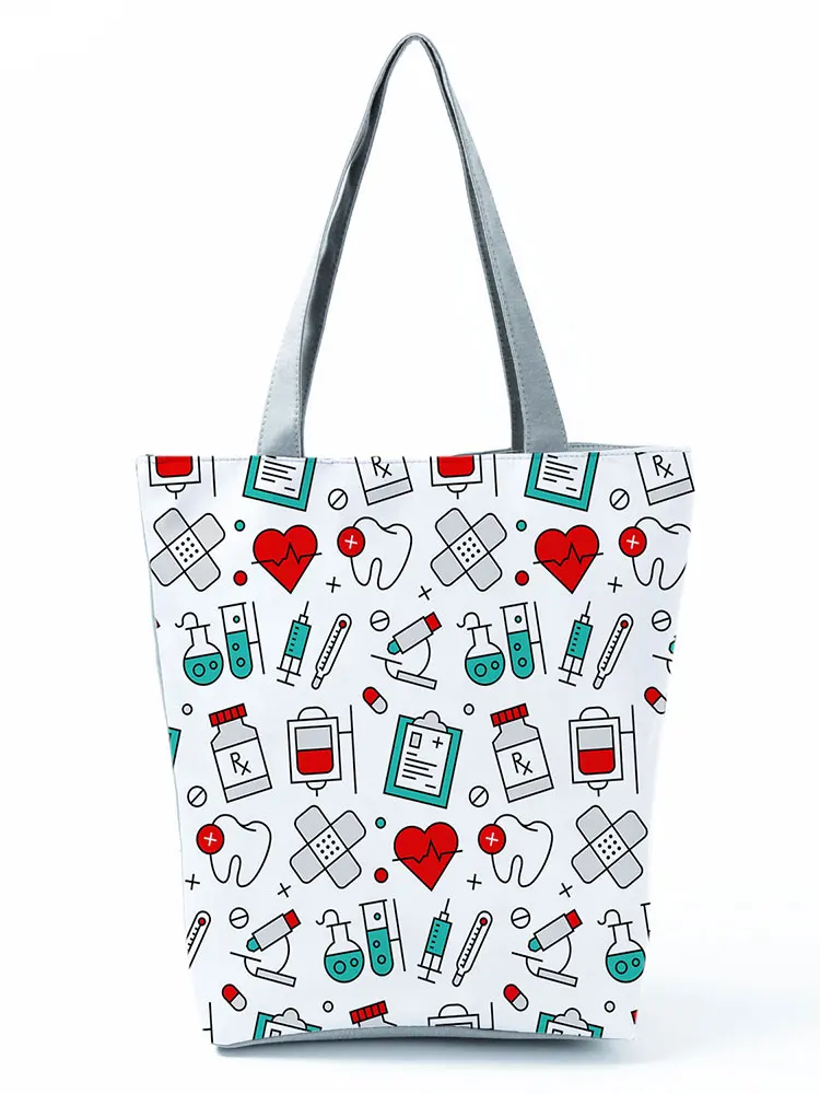 

Nurse Electrocardiogram Injection Printed Handbags for Women Cartoon Casual Portable Beach Bag Eco Friendly All-Match Bag Female