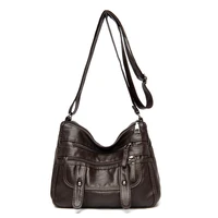 womens retro soft waterproof pu leather crossbody bag multi pocket handbag zipper solid color casual travel messenger bags