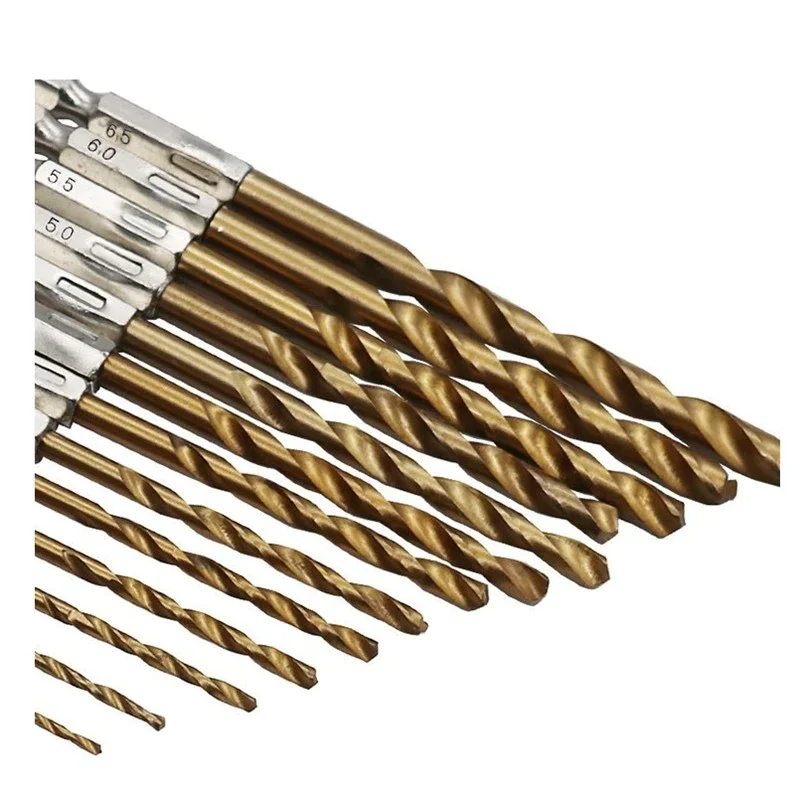 

New 13Pcs 1/4 Hex Shank 1.5-6.5mm Drill Bits HSS High Speed Steel Titanium Coated Drill Bit Set Power Tools Accessories