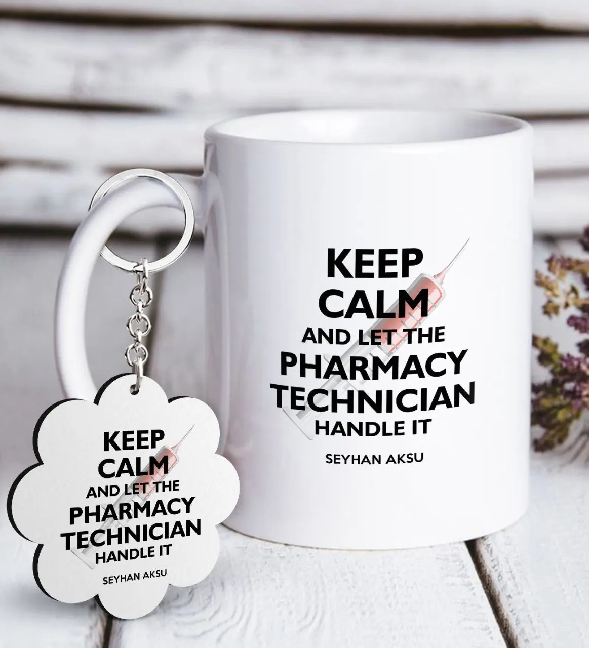 

Personalized Professional Pharmacist Technician White Mug and Keychain Gift Set-4