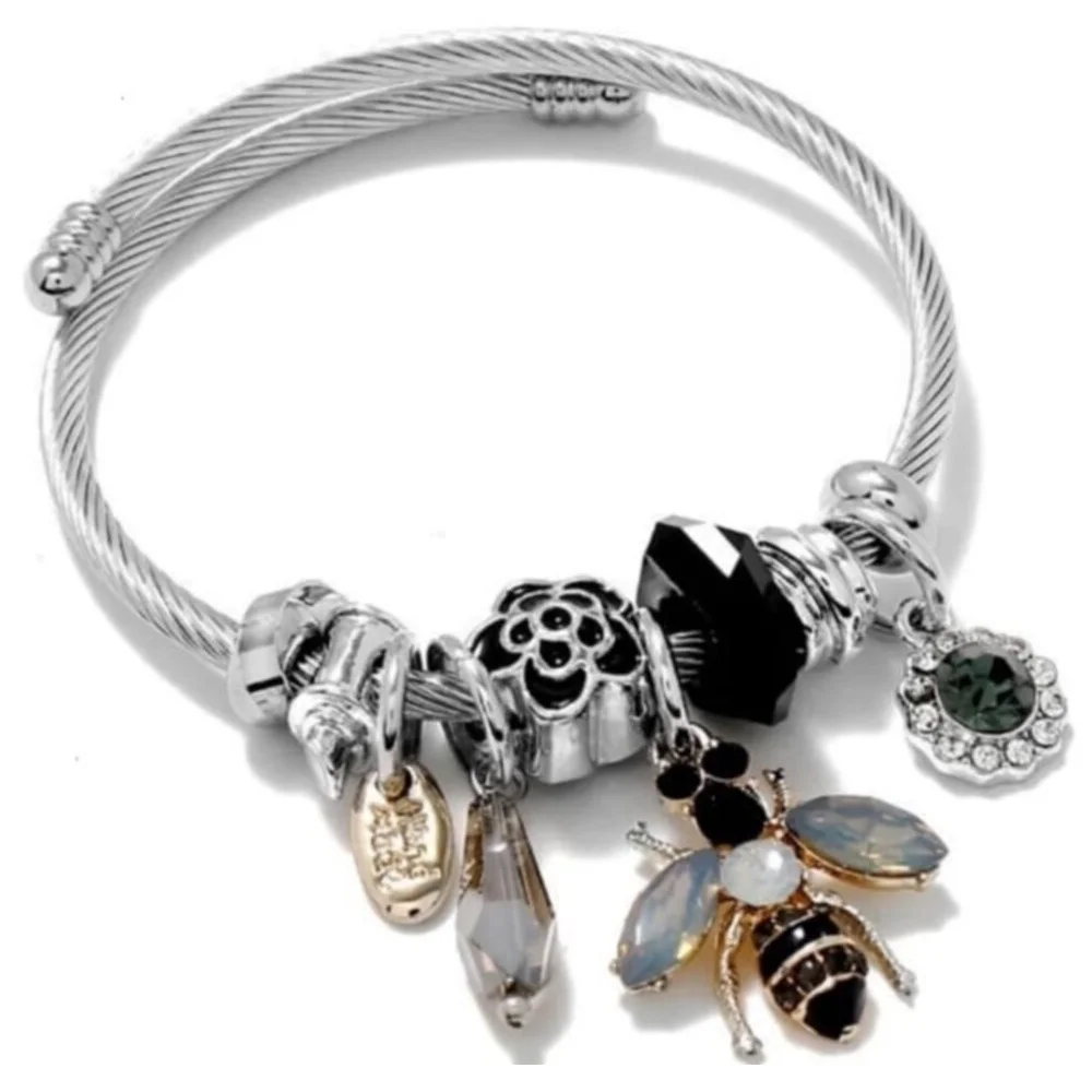 

Vintage Silver Color Charms Bracelets for Women DIY Crystal Beads Fine Bracelets Women Pulseira Jewelry