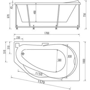 Акриловая ванна Акватек Таурус 170х100 правая фронтальная панель каркас