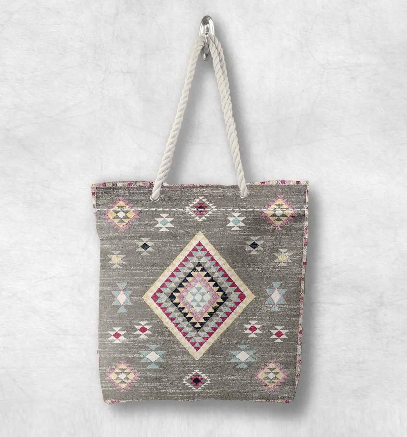 В турецком стиле сумка тоут на молнии с ручками из белого веревки|Сумки ручками| |